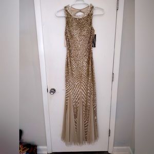 Aidan Mattox Gold sequin gown with back cut out